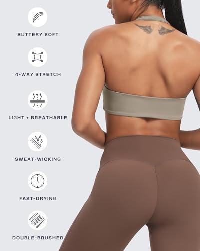 Image of Aoxjox Women's Workout Sports Bras Fitness Taylor Scrunch Halter Bra Yoga Crop Tank