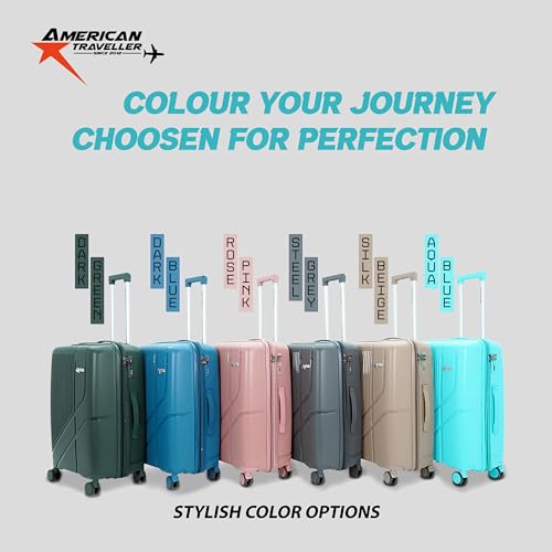 Image of AMERICAN TRAVELLER Poineer Trolley Bag | Expandable Travel Luggage Bag | Large Polypropylene Hardshell, Expandable, 8 Disc Wheels, TSA Type Lock
