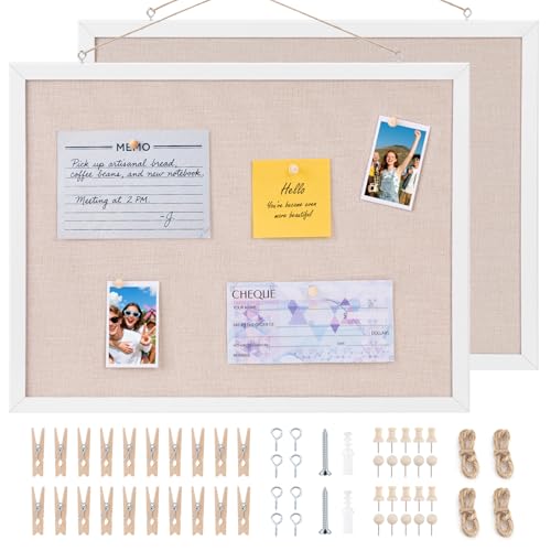 OWLKELA 2 Pcs Linen Cork Board, Wood, 17.7x13.3 Inch