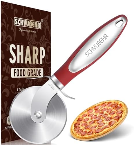 SCHVUBENR Premium Pizza Cutter Wheel - Stainless Steel - Easy to Cut and Clean - Super Sharp Pizza Slicer - Dishwasher Safe - Handles Large and Small Pizza - Corte De Pizza(Red)