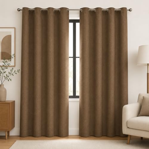 Bhoomi Impex Room Darkening Blackout Curtain Long Door - 9 FEET, Thermal Insulated Eyelet Noise Reducing Blackout Curtains - Taupe Solid