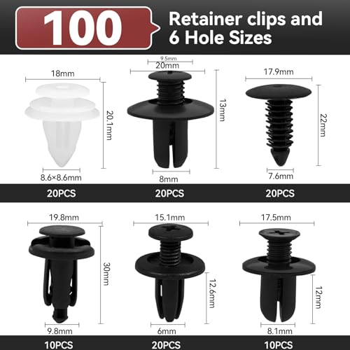 Image of 100Pcs Auto Body Panel Fasteners & Push Pin Rivets - 6 Sizes Bumper Fender Flare Retainer Clips. Plastic Expansion Screws Replacement for GM Ford Toyota Honda (100Pcs)