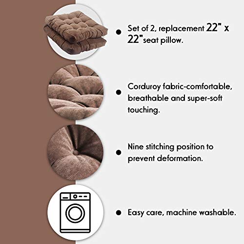 Tiita Outdoor Chair Cushions Square Floor Pillows Thicken Tufted Patio Seat Cushion Pads For Yoga Meditation Garden Living Room Balcony Office Set Of 2, 22X22 Inch, Coffee #TOP6
