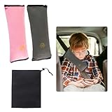 Scettar 2 Stück Gurtpolster Auto, Gurtpolster Kinder Für Erwachsene Und Kinder, Gurtschoner Auto Erwachsene, Autogurt Polster Für Reisen Und Ausflüge Grau + Rosa (Tasche Mit Kordelzug *1)