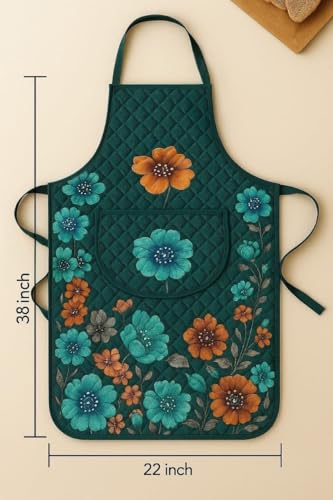 Image of Homerz Premium Velvet Apron for Kitchen with Center Pocket | Cooking Aprons for Women & Men - Ideal for Home & Restaurant | Flower Quilted Print (Blossom, Pack of 2)