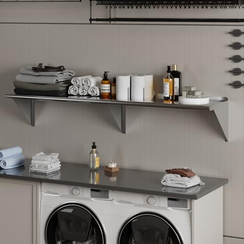 Image of AmGood 16 in. x 72 in. Stainless Steel Wall Shelf | NSF | Metal Shelving | Garage, Laundry, Storage, Utility Room | Restaurant, Commercial Kitchen