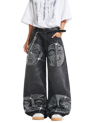 Image of DFGIGT Mens Baggy Jeans Wide Leg Denim Pants Y2k Loose Fit Streetwear | Hip Hop,Vintage 2000s,Jinco Jeans,Straight Leg,5 Pockets
