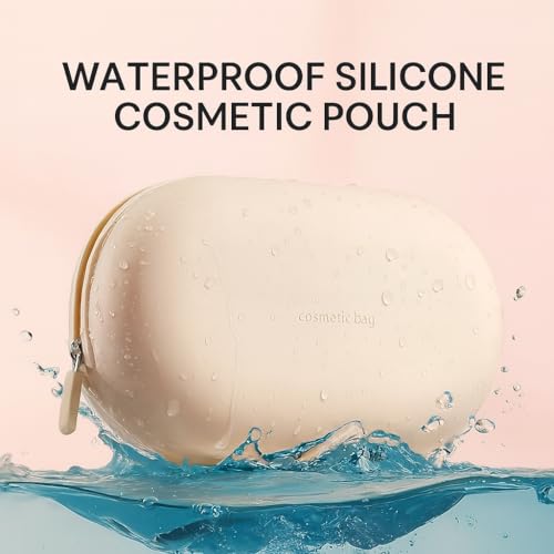 Image of Silicone Makeup Bag, Makeup Brush, Lipstick & Cosmetic Item Carry Pouch,Portable Makeup Brush Bag, Waterproof Travel Toiletry Bag with Zipper Closer,Silicone Travel Pouch (Beige)