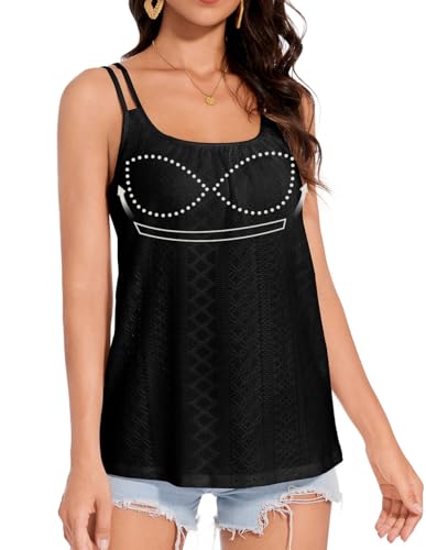 Image of Camisoles for Women with Built in Bra Adjustable Strap Tank Tops Cami Sleeveless Summer Tops for Workout Sleeping Traveling