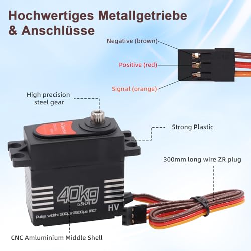 AYWHP 40KG Servo Motor High Torque Digital Servo Digital RC Servo mit Metallgetriebe, Servomotor mit Metall-Arm Servo Motor für 1/8 1/10 RC Car, Roboter, Hubschrauber, kompatibel mit Arduino