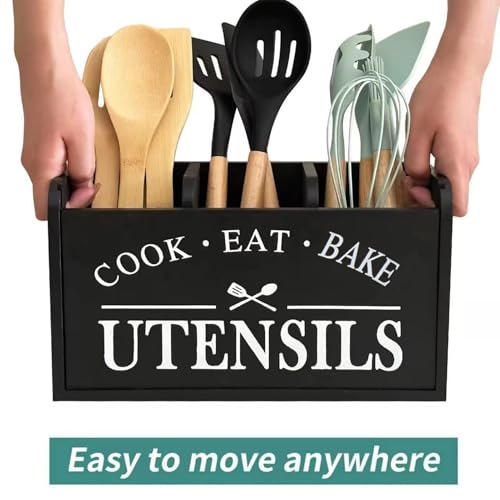 Porte-ustensiles en bois de cuisine à 3 compartiments pour comptoir - 7