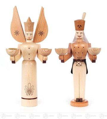 Ange et mineur en bois grand bougeoir Noël stable pour bougies 14mm