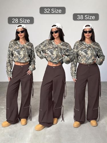 Image of GRECIILOOKS Cargo Pants for Woman | Trousers for Womans |High Waist Cotton Trouser Flared Parachute Pants with Side Pockets |Womens Cargo Pant | Elegant for College & Events (Available in Plus Size)
