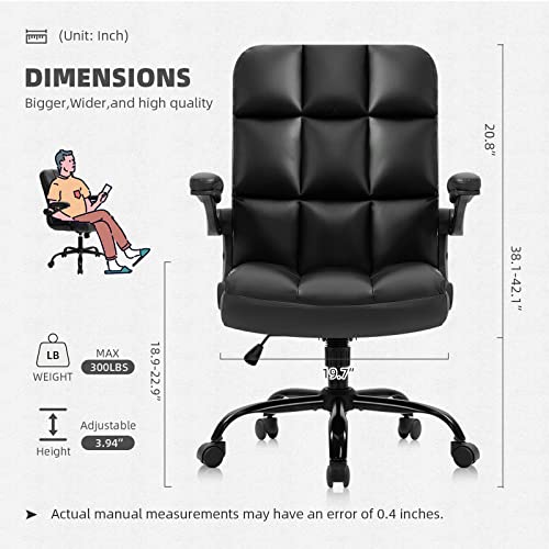 Seatzone Executive Office Chair Black Leather Computer Desk Chair With Flip Armrest Desk Chairs With Wheels Swivel Chair Adjustable Backward Tilt Office Chairs #TOP1