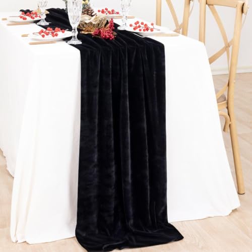 Image of MLMC Velvet Table Runner 10ft Luxury Velvet Fabric Elegant Table Decorations 20x120 Inches for Wedding Anniversary Romantic Dinner Holiday Kitchen and Dining Table Decor, 2 Pack, Black