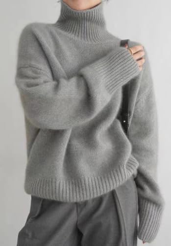 Image of Turtleneck Sweaters for Women Long Sleeve Knit Jumpers Fall Winter Chunky Soft Warm Trendy Pullover Basic Top