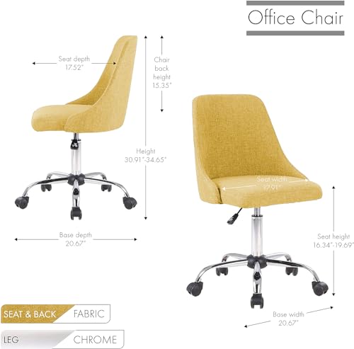 Image of Taskpro Fabric Upholstered Height-Adjustable 360 Swivel Revolving Office Study Desk Chair in Yellow Color