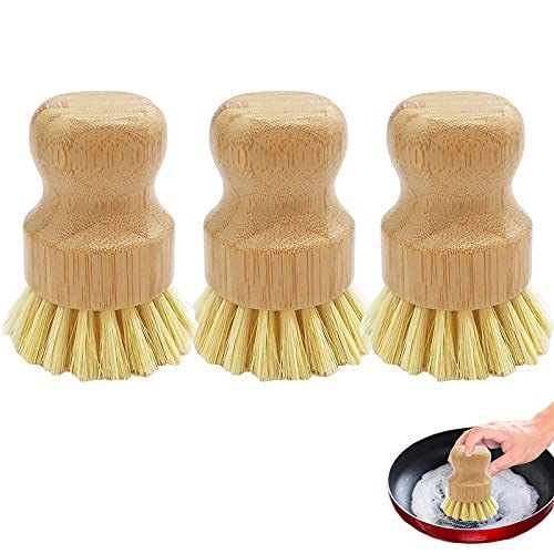 3 Stück Bambus-Geschirrbürsten, Küchenreinigungsbürsten, Mini-Palm-Peelbürsten-Set für Gusseisen-Bratpfanne, Töpfe, Pfannen, Gemüse, Küchenspüle, Badezimmer, Haushaltsreinigung Cover
