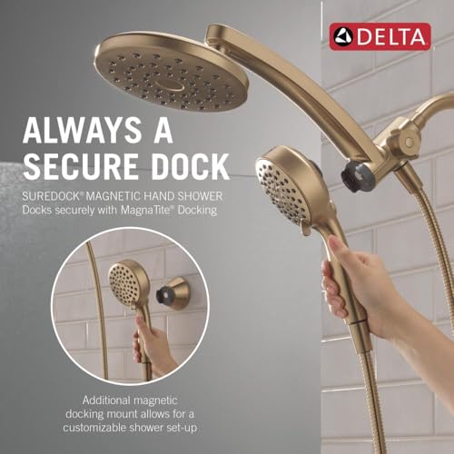 Delta 6-Setting PivotPro 3-in-1 Combination Shower Head with ProClean Spray, Brushed Gold Round Shower Head Rainfall with Handheld Spray, 1.75 GPM, Champagne Bronze 75649CZ by DELTA - Used condition - Image 3