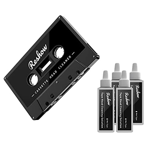 Reshow Audio Tape Cassette Head Cleaner w/ 2 Cleaning Fluids Care Wet Maintenance Kit for Cassette Tape Player/Boombox/Deck/Recorder Cover