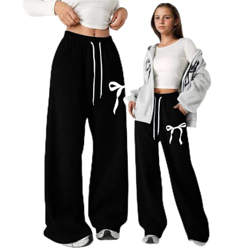 Girl's Bowknot Baggy Sweatpants Lightweight Straight Leg Y2k Athletic Pants Trendy Preppy Casual Sweatpants with Pockets