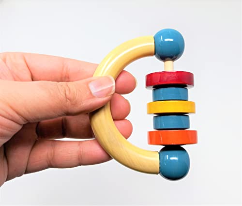 Image of A&A Kreative Wooden Rattle Handcrafted for Toddler Kids Children (Little Hands Rattle)