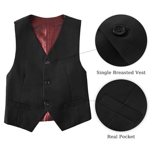 Boys' Vest Slim Formal Suit Vest for Wedding Homecoming with Pockets Adjustable Back Strap, Size 2-20 Years2