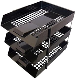 6 x BLACK PLASTIC FILING STORAGE LETTER TRAYS + 16 METAL RISERS RODS - DESK TIDY DOCUMENT PAPER FILING STACKING STACKER IN OUT - OFFICE SCHOOL COMMERCIAL STATIONERY SUPPLIES