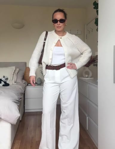 FindThy Women’s Chunky Knit Cardigan Long Sleeve Button Down Crewneck Fall Sweater Coat2