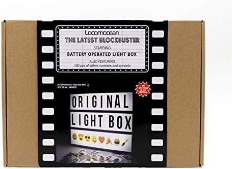 Locomocean A4 Cinematic Lightbox | Incl 160 Letters & Emoji (Christmas Emoji Included) | Illuminated Light Up Box Sign | Battery or USB Powered | Integrated Letter Storage for 220 Tiles and USB Lead.
