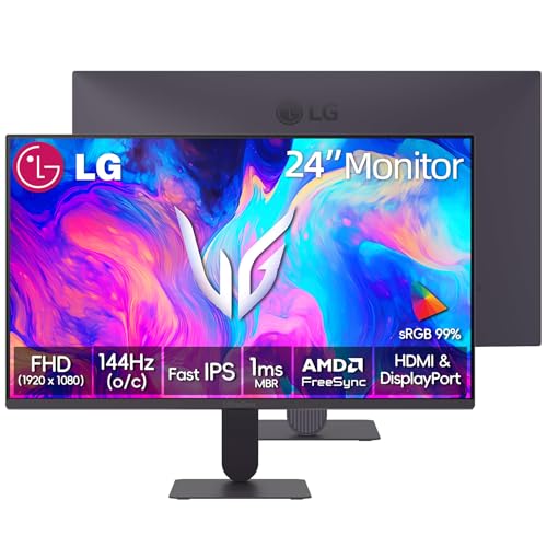 Image of LG 24 inch Ultragear FHD Gaming Monitor, IPS Display, 144Hz Refresh Rate, 1ms MBR, HDR10, 99% sRGB, NVIDIA G-SYNC Compatible, AMD FreeSync, HDMI, DisplayPort, VESA Mountable, Ultra-Slim Bezel, Tilt, Black