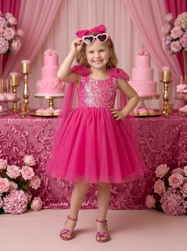 LalaMira Girls Sequin Dress Toddler Party Sparkly Dresses Flower Girl Dress Pageant Birthday Graduation Easter Photo Shoot Hot Pink-2T — view 4