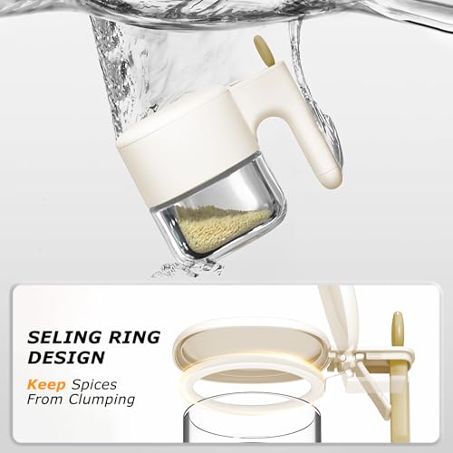 🏡🍽️Seasoning Spice Containers with Lid & Spoon – 6-Pack 11oz Glass Jars with Auto-Open/Close | Wide Mouth Salt & Sugar Boxes for Countertop Storage, Dishwasher Safe - Image 5