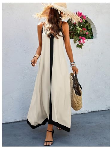 Image of GORGLITTER Women's Sleeveless V Neck Oversized Maxi Long Dress Boho Bump Friendly Color Block Casual Beach Sun Dresses