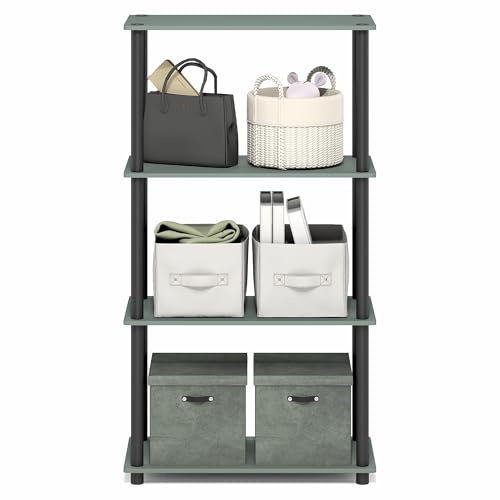 Image of Furinno Turn-N-Tube Storage Shelves, 4-Tier Toolless Book Shelf, Corner Shelf, Open Shelves, for Organization and Storage, Living Room, Garage, Home Office, Sage Green
