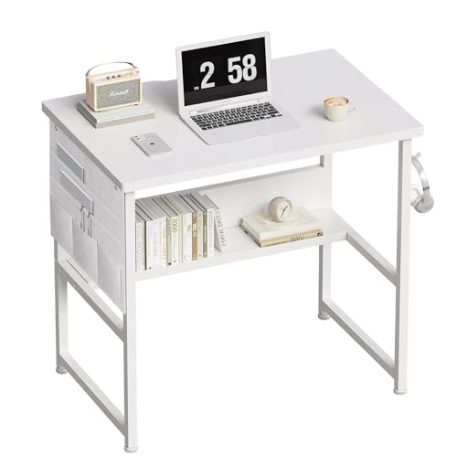 デスク パソコン 机 pc 幅80cm 勉強机 収納袋付き学習机 ?子 computer desk ワークデスク オフィスデスク 作業机 モニターアーム取付対応 組立簡単 白い