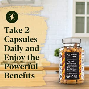 Honest Roots Organic Turmeric Curcumin Supplement With Bioperine For Maximum Absorption & Black Pepper- 600Mg - 120 Capsules For Joint Support, Vegan Supplement- Non-Gmo, Plant Based & High Potency #TOP4