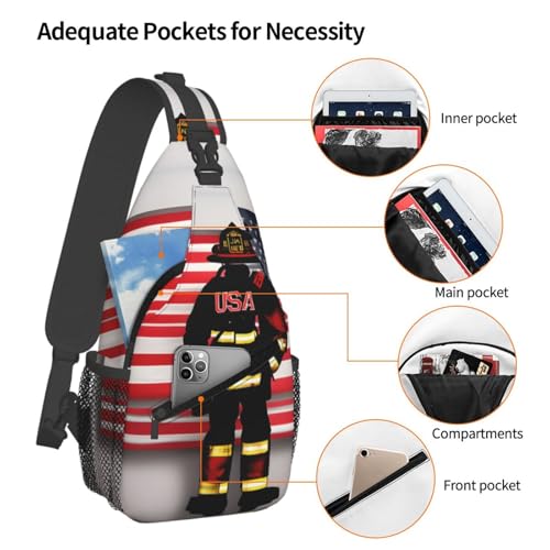 Bolso cruzado tipo sling con bandera de bombero USA miniatura 4