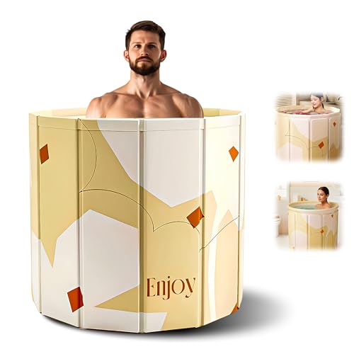 Image of Helteko Bath Tub for Adult for Bathroom, Foldable Tub for Home Use with Drainage Hole, Thickened Insulated Ice Bath Tub, Inflatable BathTub for Adults, Ice BathTub for Adults (Yellow Flower)