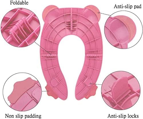 Image of Zollyss Toilet Potty Training Seat Cover, Travel Toilet Seat, Folding Non Slip Silicone Pads, Travel Portable Reusable Kids Toddlers Boys Girls, Carry Bag