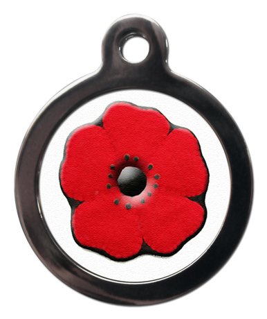 PS Pet Tags - Pet ID Tags - Red Poppy Flower - Zinc Alloy Metal - Large (32mm) Small (24mm) Personalised Name Address Telephone on Reverse