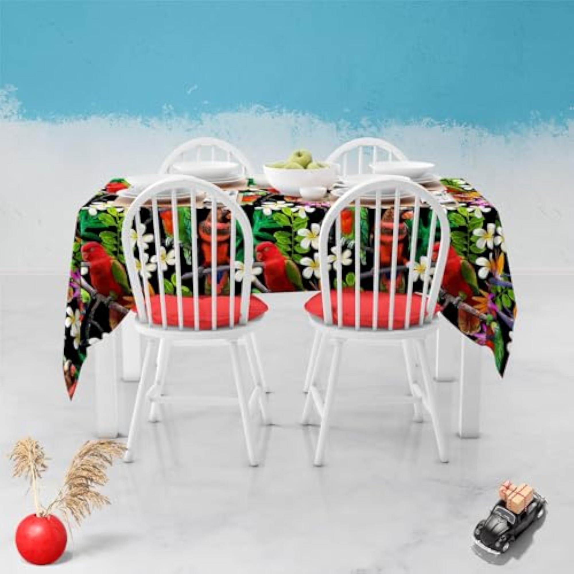 Exotic Birds & Beautiful Flowers Table Cloth Cover for Dining