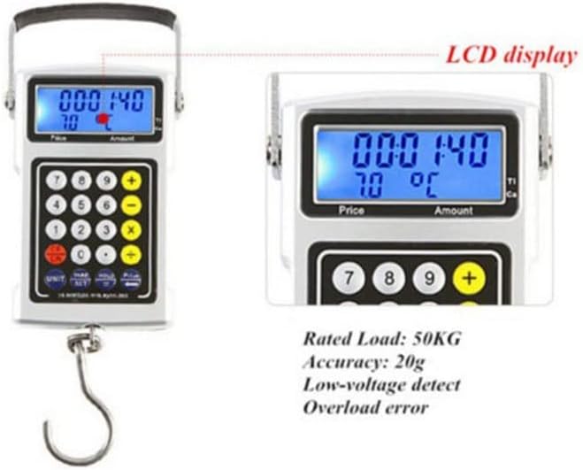Luggage Scale Mini Portable Crane LCD Digital Electronic Hook Scale Ring Weighing Balance Digital Travel Postal Fishing Hook Scale (Silver 50KG/20G)