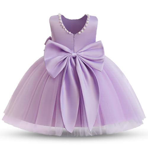 TTYAOVO Baby Girl Pearls Dress Infant Toddler Flower Bow Gown