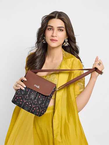 Image of ZOUK Flap Sling Bag | Crossbody Bags for Women | Women's Handbags | Stylish | Vegan Leather Evening Bag | Travel & Office Use | Purse and Wallet | Taj Guldasta Print