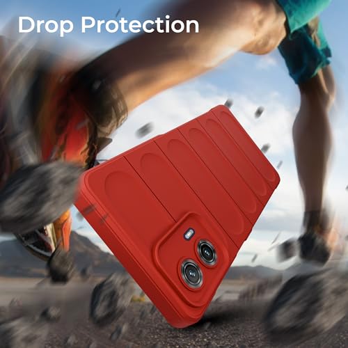 Image of A rtistque Liquid Silicone Stripes Back Cover Case for Motorola Moto G73 5G | with Camera Protection | with Inner Fabric | Anti Slip Grip | AirBag Case - Red