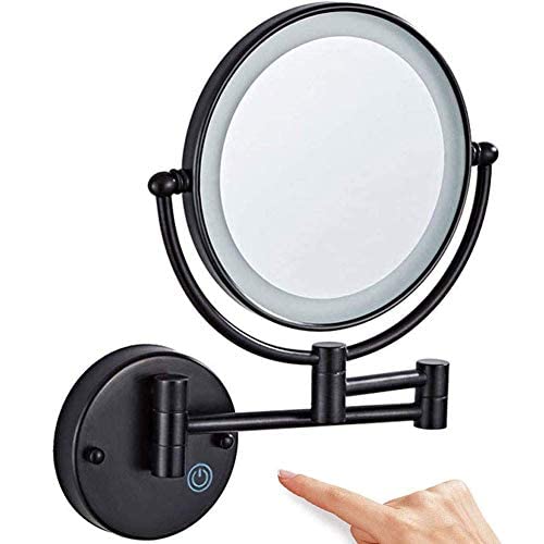 Espejo de tocador de maquillaje iluminado montado en la pared, espejo de maquillaje de baño con aumento 1X/10X de doble cara de 8 pulgadas, atenuación táctil de pantalla, espejo de afeitar cosmét