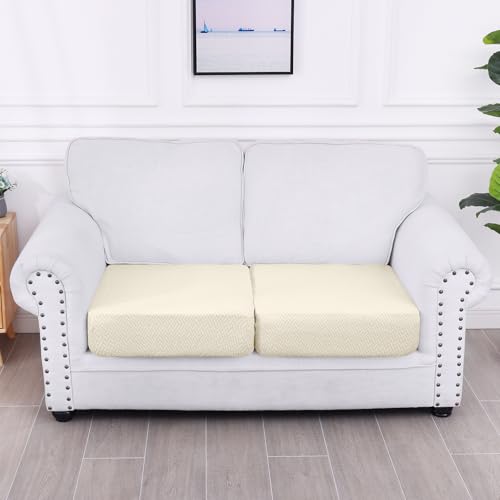 smiry Waterproof Couch Cushion Covers, Stretch Jacquard Sofa Cushion Covers, Reversible Washable Seat Cover Slipcover Elastic Furniture Protector for Pets, Kid (2PC, Beige)