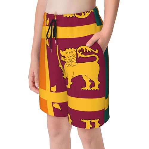 Sri Lanka Flag Youth Beach Pants, Soft and Breathable, with Drawstring Waist, Suitable for Sports and Leisure.4
