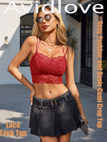 Image of Avidlove Bralettes for Women Lace Camisole V Neck Double-Layered Adjustable Strap Tank Cami Crop Top